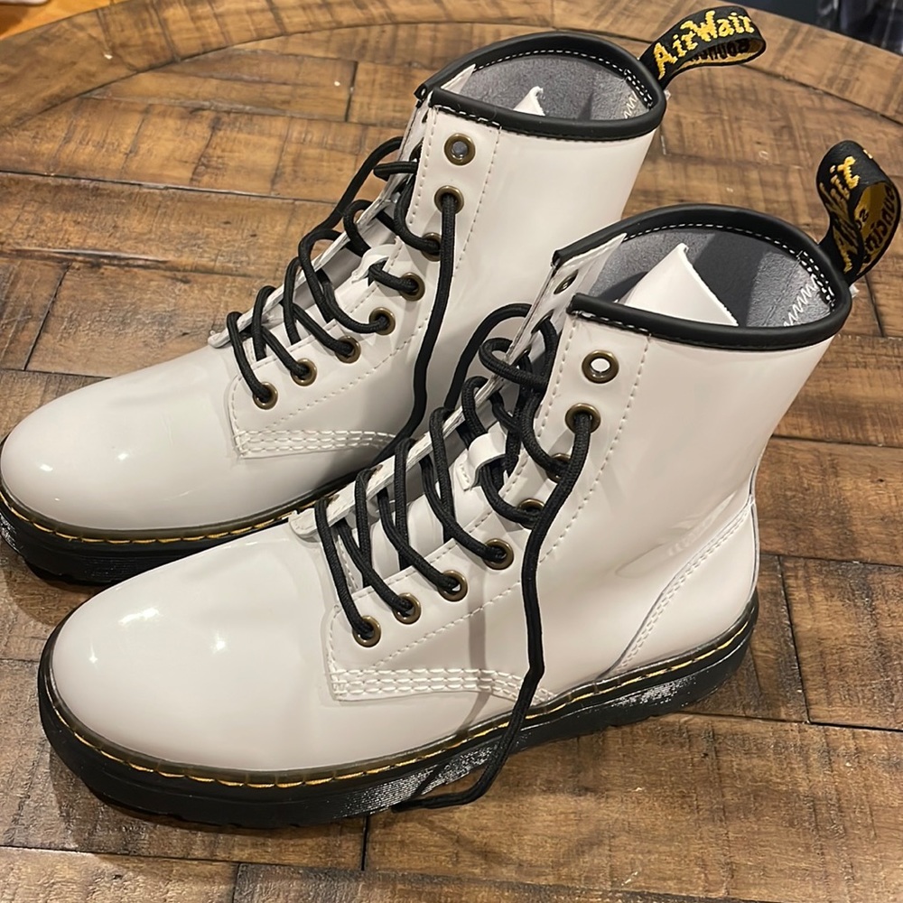 White Patent Leather Dr. Martens Zavala Boots - Men’s 6